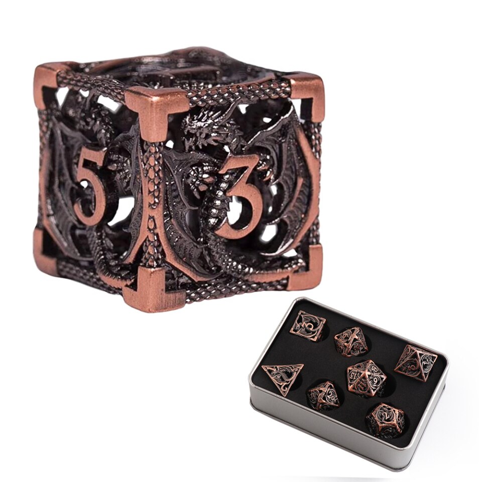 Set of 7 Copper Dice D&D Metal Polyhedral Dice for DND Role Playing Games