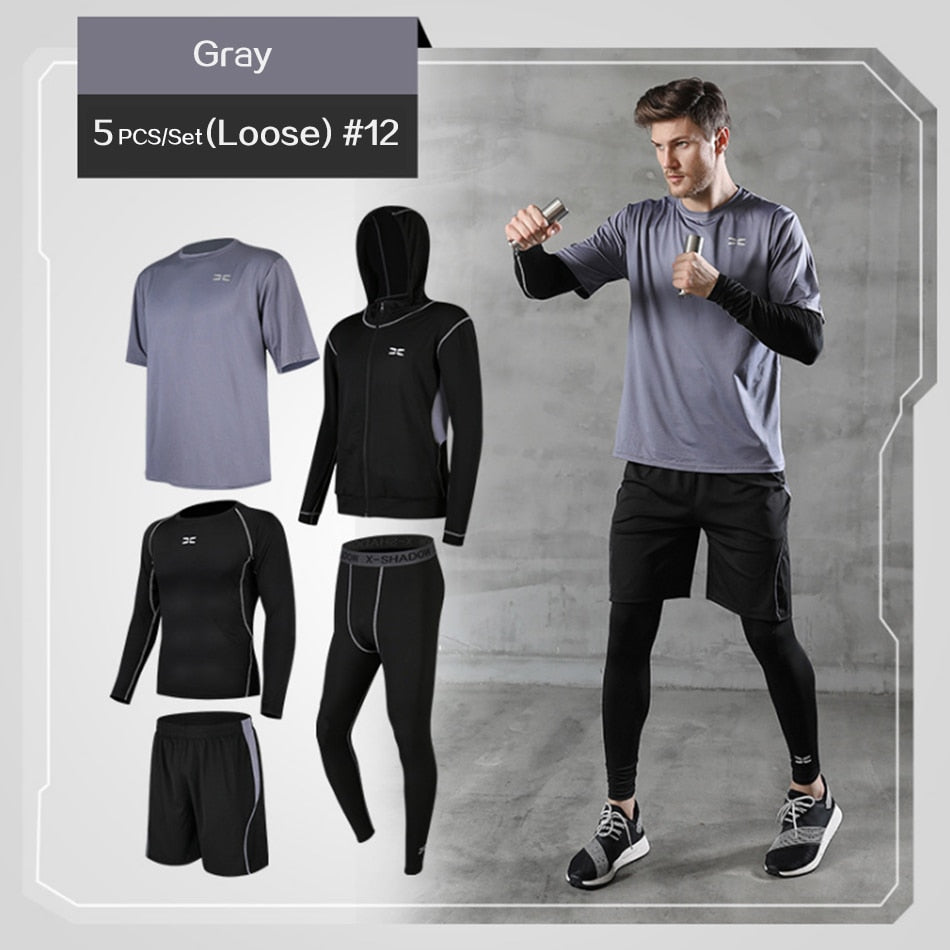 Set of 5 Men's Tracksuit Gym Fitness Compression Workout Tights
