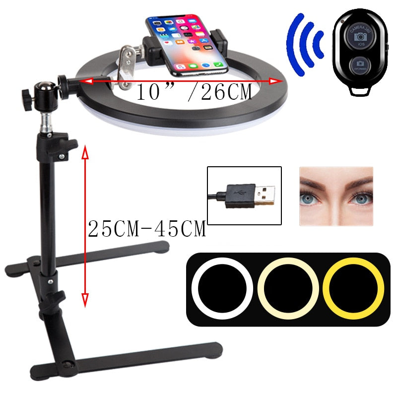 Video YT Fill Ring Light Lamp Tripod Stand Photo LED Selfie BT