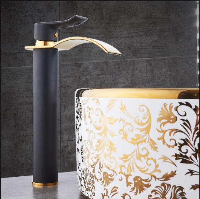Gold White Waterfall Bathroom Faucet Brass Hot Cold Sink Faucet