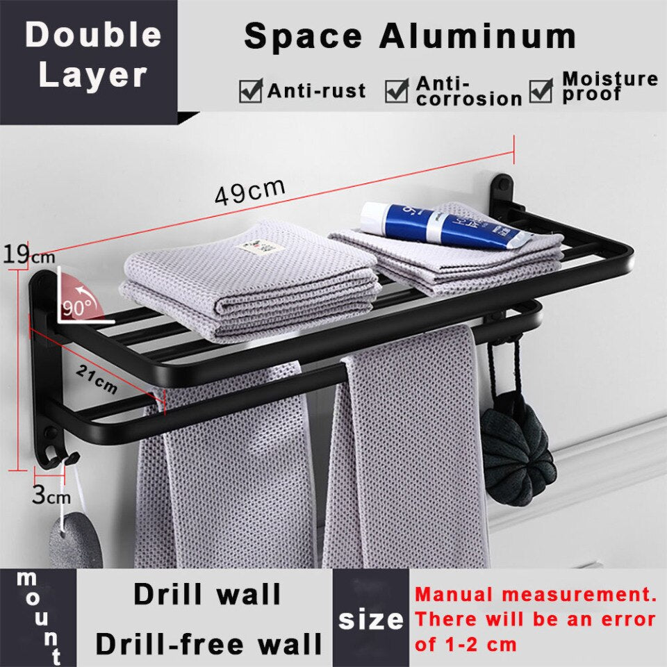 Towel holder without drilling, foldable hook storage