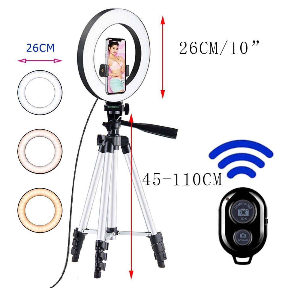 Selfie Teleskop Halterung + Stativ & LED Ringleuchte für YouTuber