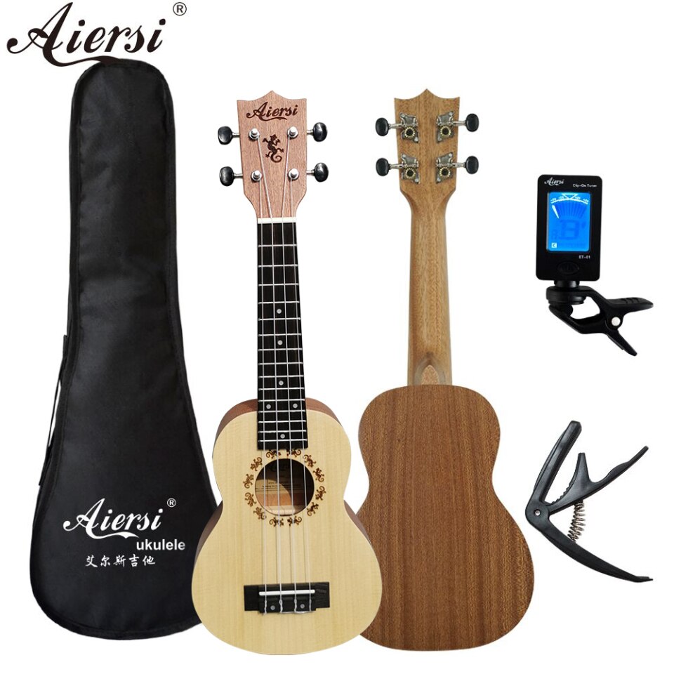 Aiersi 21" Mahogany Soprano Ukulele, Gecko, 4 Strings