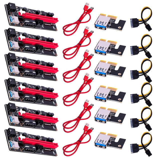 6 Pcs Newest VER009 USB 3.0 PCI-E Riser VER 009S Extender Adapter SATA 15pin to 6 pin