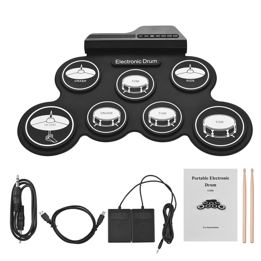 USB Roll-Up Silicone Drum Set with 7 Pads