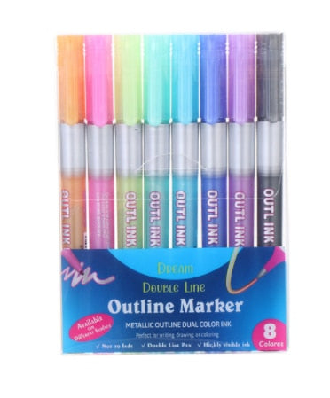 24 Farben Doppelte Linie Umriss Stift Set für Kunst Malerei Schule