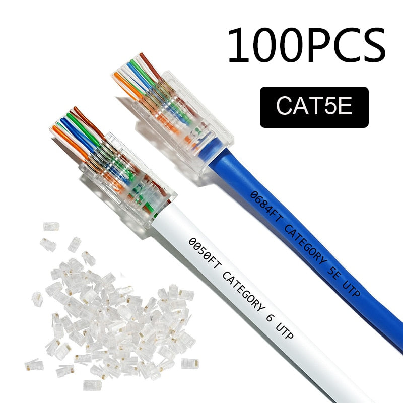 2021 NEW 50-100 pcs CAT5E CAT6 RJ45 Network Cable Modular 8P8C End Pass Through Z HOTSALE RJ45
