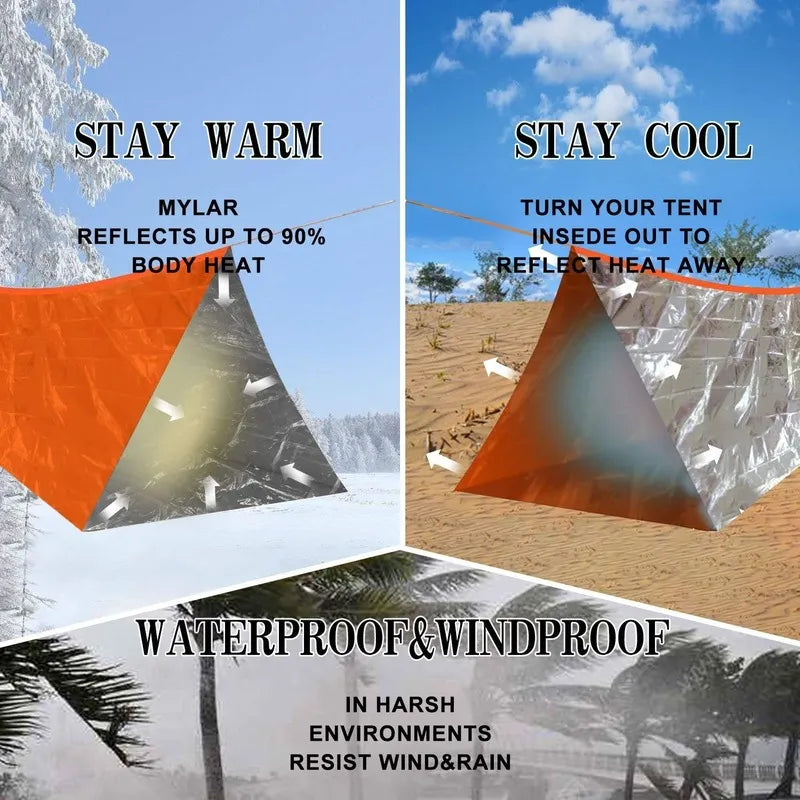 Shelter Survival Tent 2-4 Person Mylar Emergency Tube Tent Lightweight for Camping Hiking