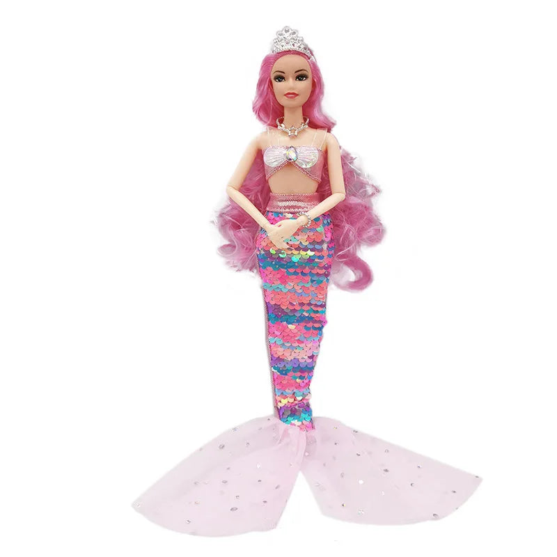 11 Inch Mermaid Doll Full Set Movable Multi-Joint Doll 30cm Height with Sequin Skirt Suit Girls Dress Up Toy