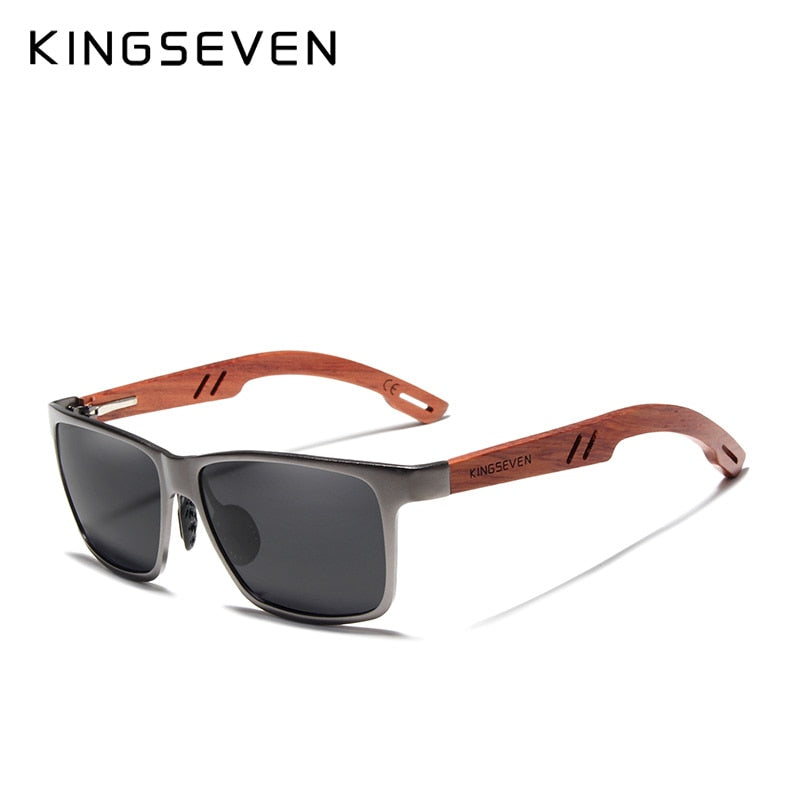 KINGSEVEN Handmade Bubinga Wood+Aluminum Sunglasses Men Polarized Square UV400