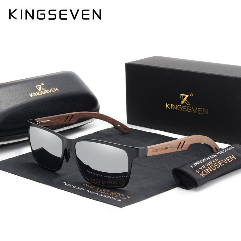 KINGSEVEN Sunglasses Aluminum+Walnut Wood Polarized