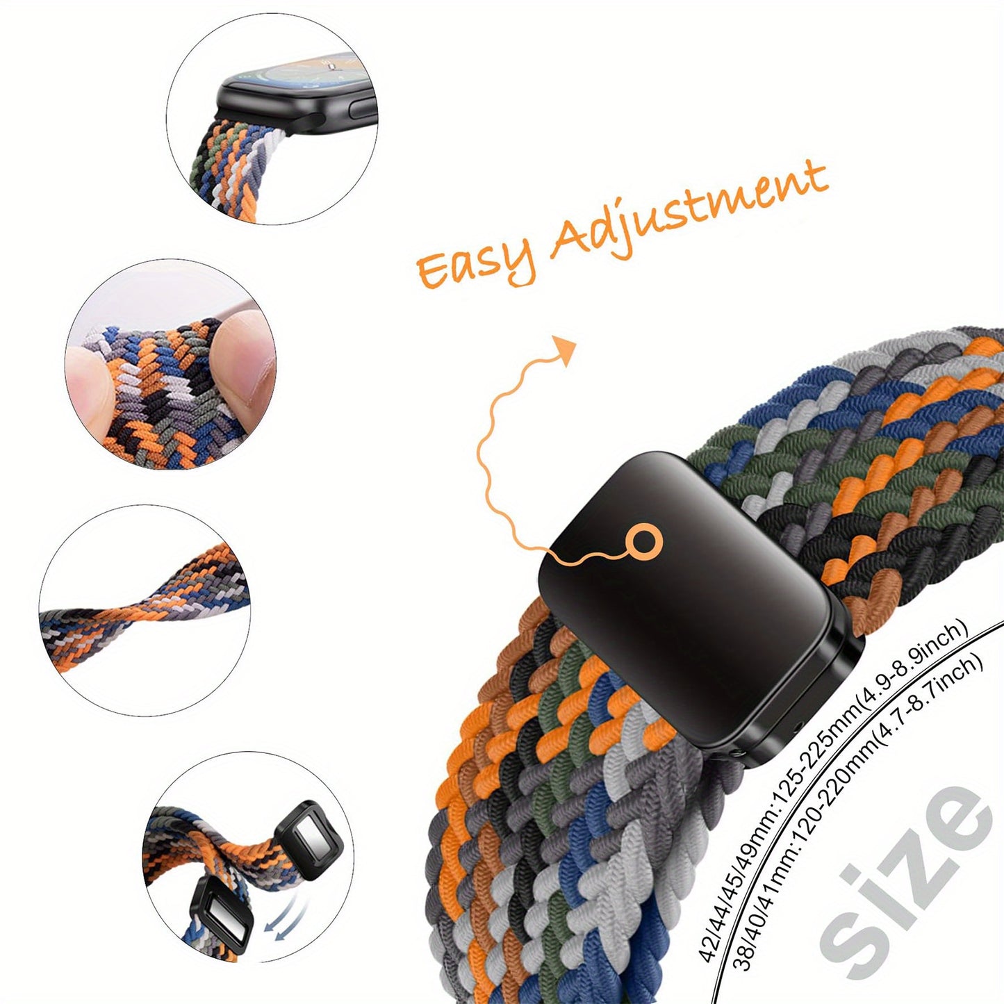 Apple Watch Magnetic Woven Strap Adjustable Stretchy Replacement Bracelet for iWatch Series SE/9/10 Ultra