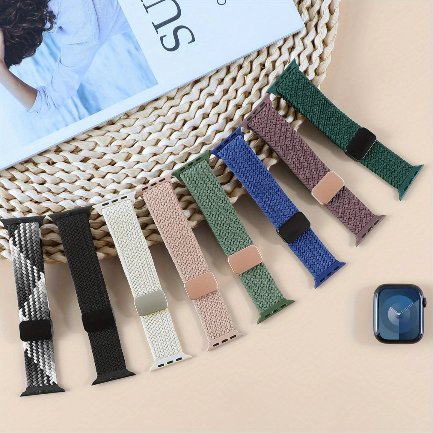 Apple Watch Magnetic Woven Strap Adjustable Stretchy Replacement Bracelet for iWatch Series SE/9/10 Ultra