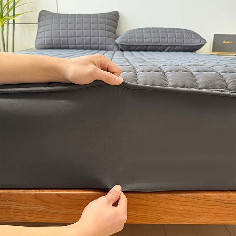 1pc Quilted Waterproof Mattress Protector (Without Pillow &amp; Core) Soft Comfortable Solid Color Bedding Mattress Cover for Bedroom, Guest Room, Hotel, Apartment, School