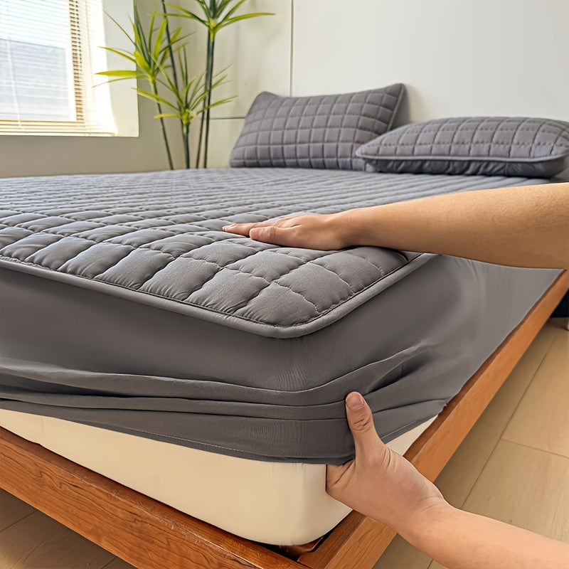1pc Quilted Waterproof Mattress Protector (Without Pillow &amp; Core) Soft Comfortable Solid Color Bedding Mattress Cover for Bedroom, Guest Room, Hotel, Apartment, School
