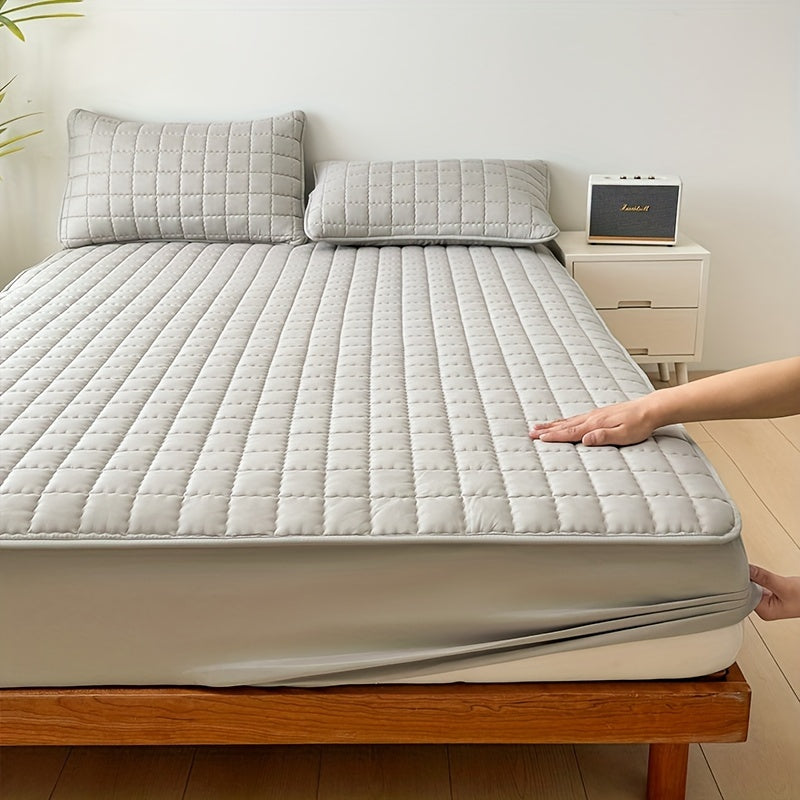 1pc Quilted Waterproof Mattress Protector (Without Pillow &amp; Core) Soft Comfortable Solid Color Bedding Mattress Cover for Bedroom, Guest Room, Hotel, Apartment, School