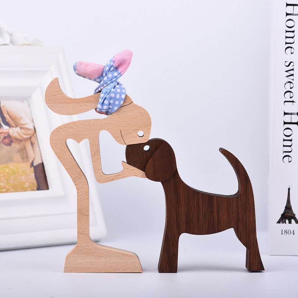 Wooden Dog Figure for Desk - Creative Pet Decoration