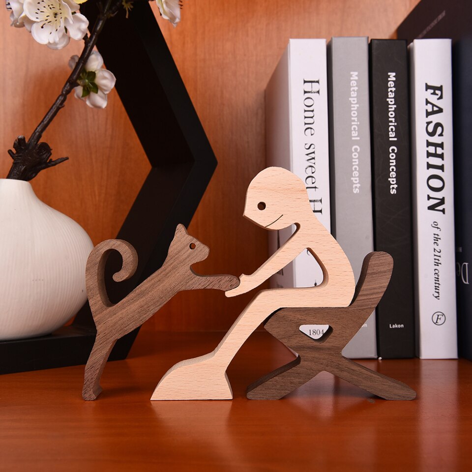 Wooden Dog Figure for Desk - Creative Pet Decoration