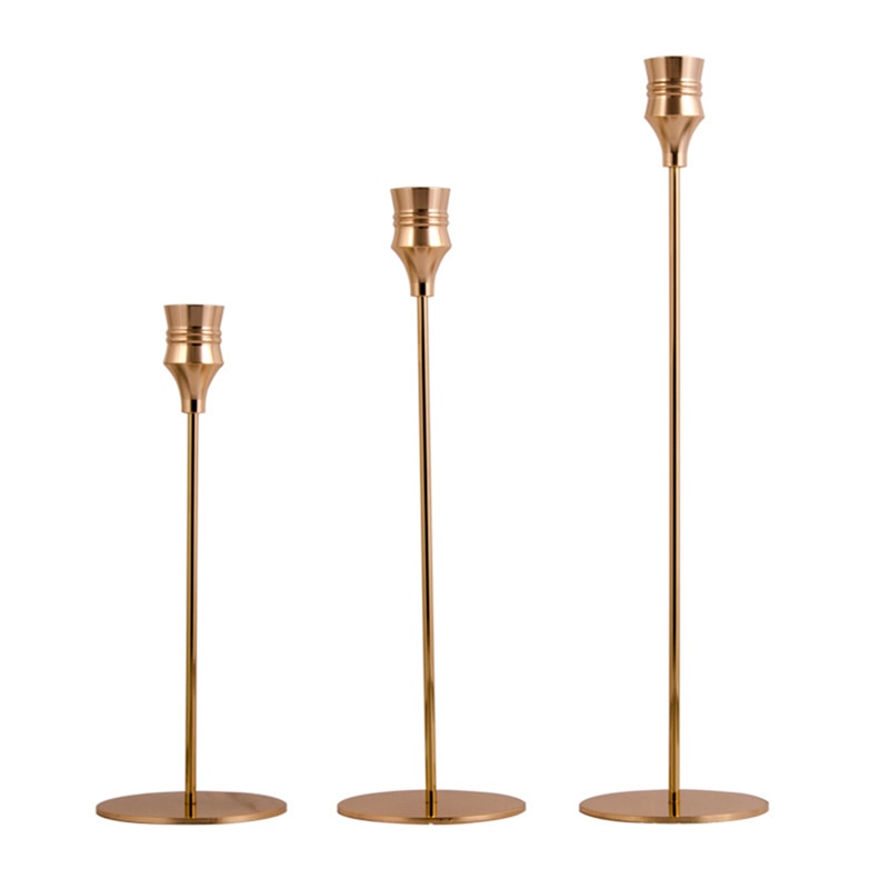 3-piece set of metal candle holders, golden wedding, party decoration
