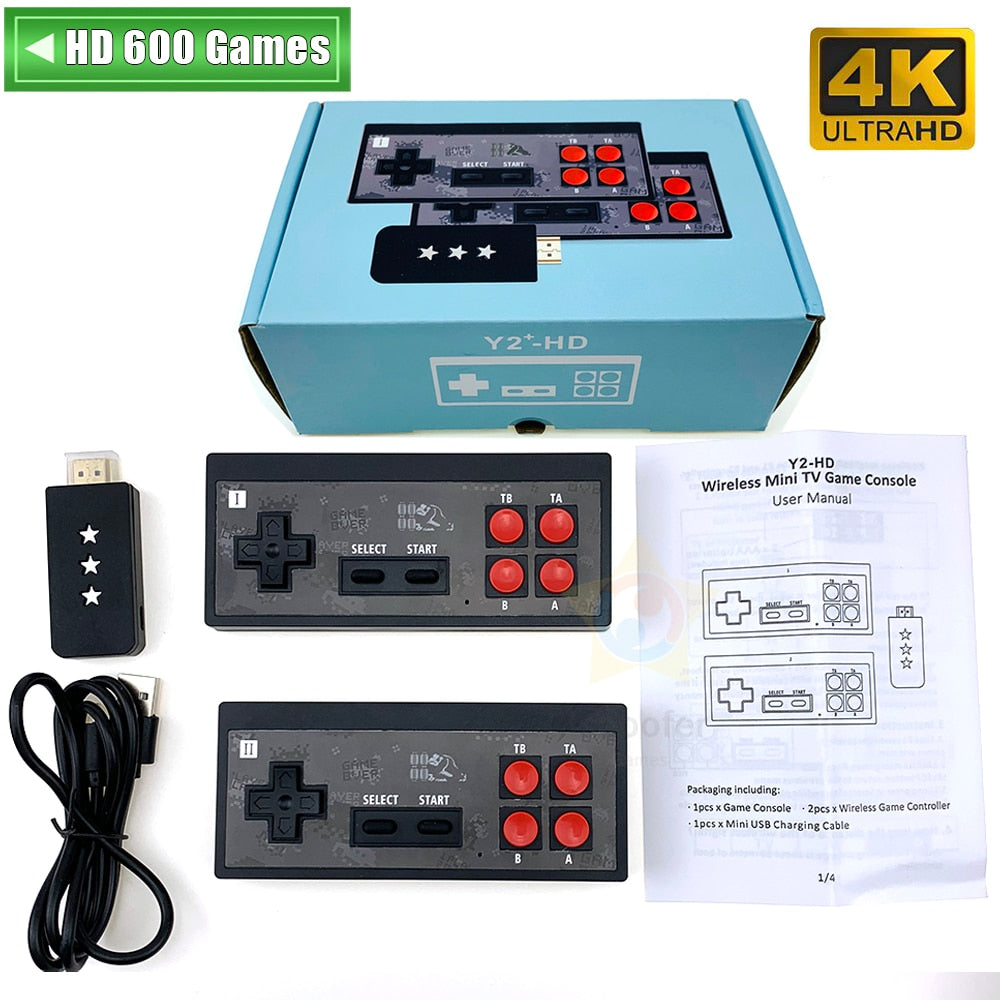 Y2 Plus 4K Video Game Console, 600 Classic Games, Mini Retro Console, Wireless Controller, HDMI Output, Dual Play 