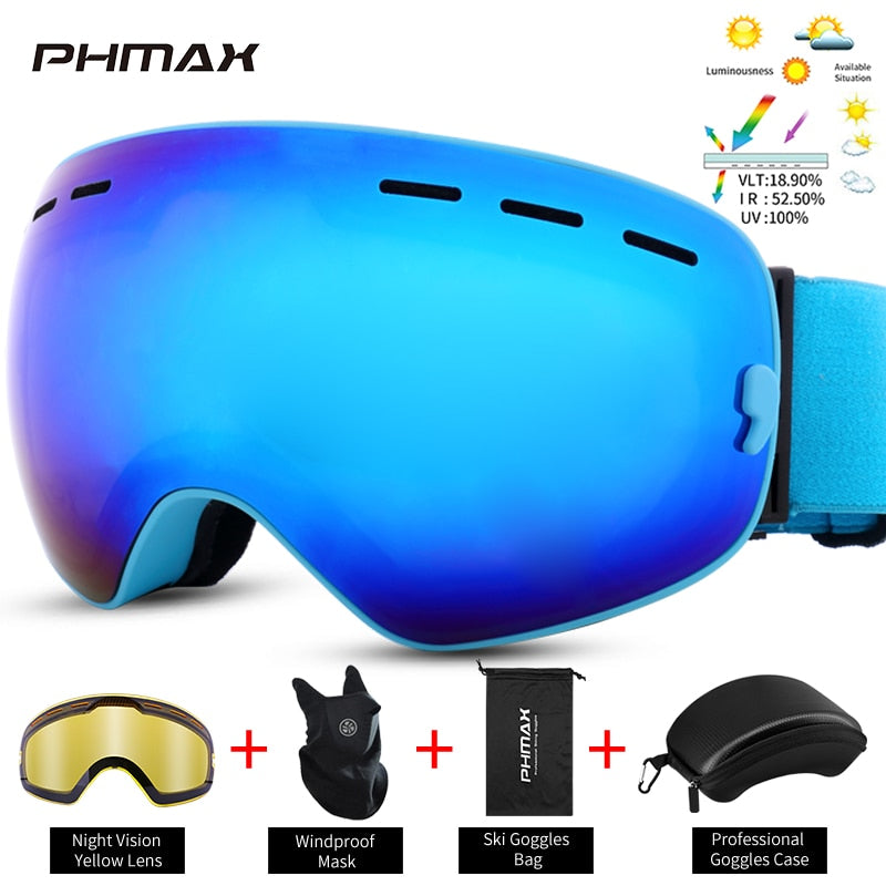 PHMAX Anti-Fog Skibrille Männer UV400 Doppellagiges Snowboard Maske