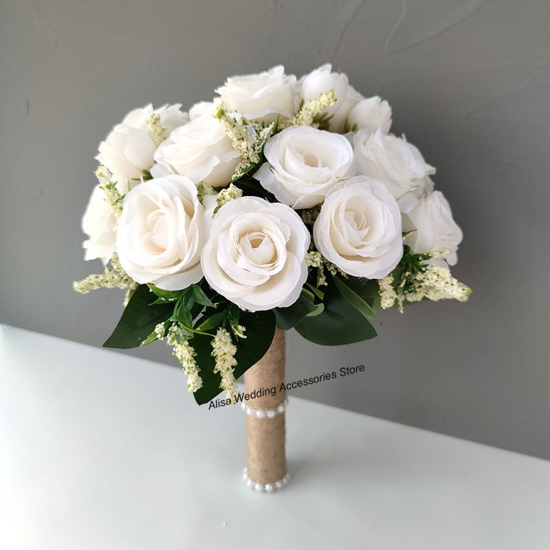 Wedding accessories: bridal bouquet, bridesmaid, artificial roses