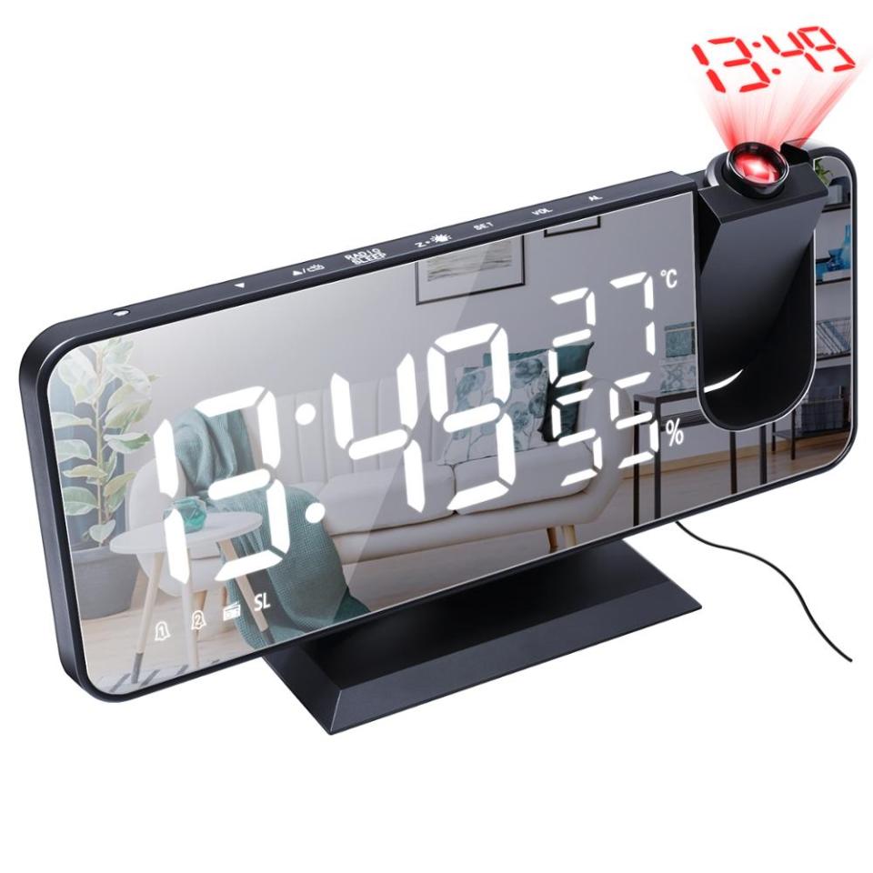 LED Alarm Clock Table Clock USB FM Radio Time Projector Snooze 2 Alarm