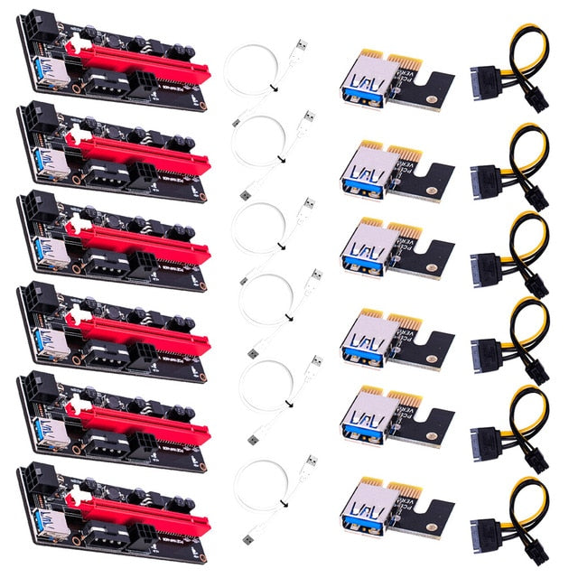 6 Pcs Newest VER009 USB 3.0 PCI-E Riser VER 009S Extender Adapter SATA 15pin to 6 pin