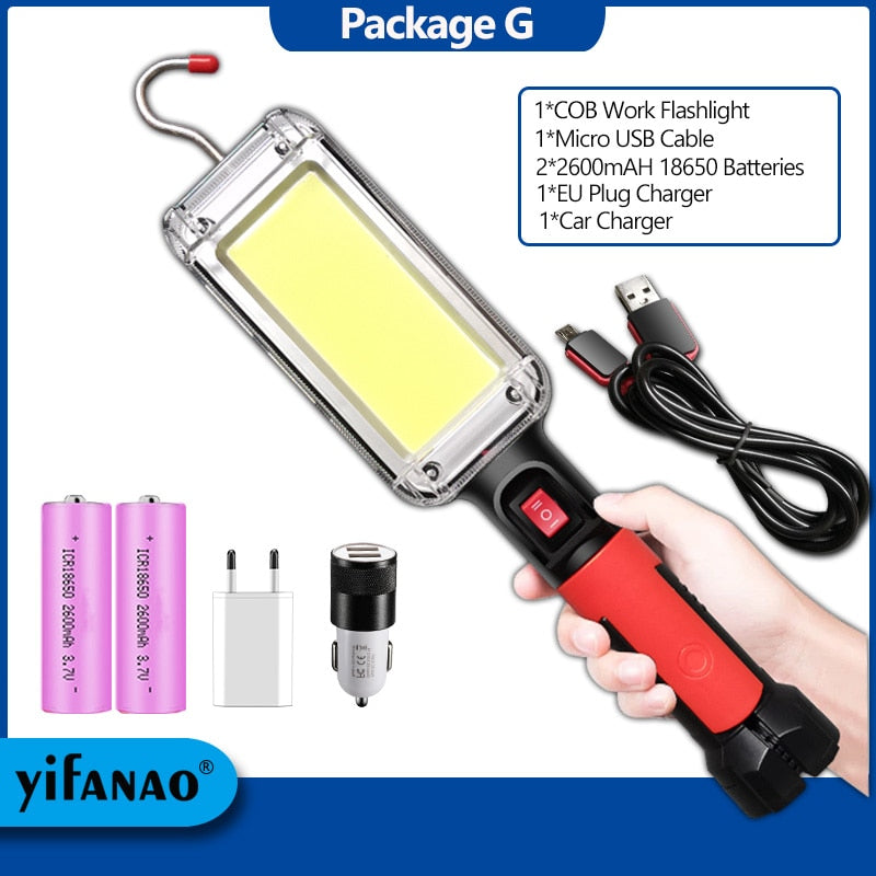LED Arbeitslicht Leistungsstarke Tragbare Laterne Haken Magnet Camping Lampe COB USB Wiederaufladbar 18650