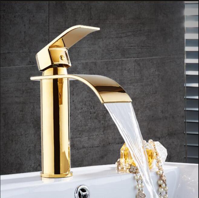 Gold White Waterfall Bathroom Faucet Brass Hot Cold Sink Faucet