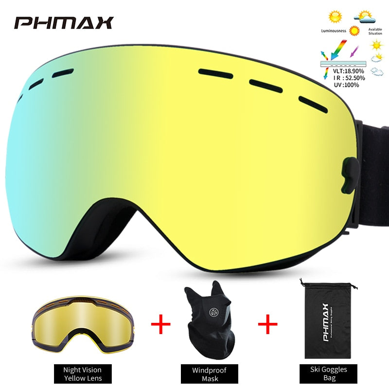 PHMAX Anti-Fog Skibrille Männer UV400 Doppellagiges Snowboard Maske