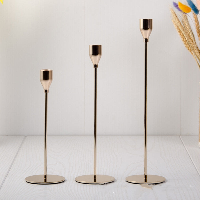 3-piece set of metal candle holders, golden wedding, party decoration