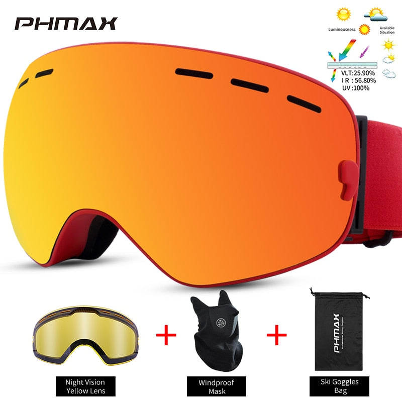 PHMAX Anti-Fog Skibrille Männer UV400 Doppellagiges Snowboard Maske