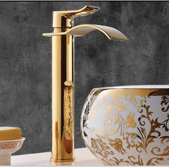 Gold White Waterfall Bathroom Faucet Brass Hot Cold Sink Faucet
