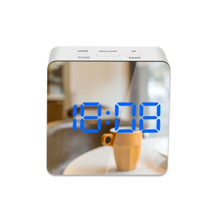 LED mirror alarm clock with large time and temperature display