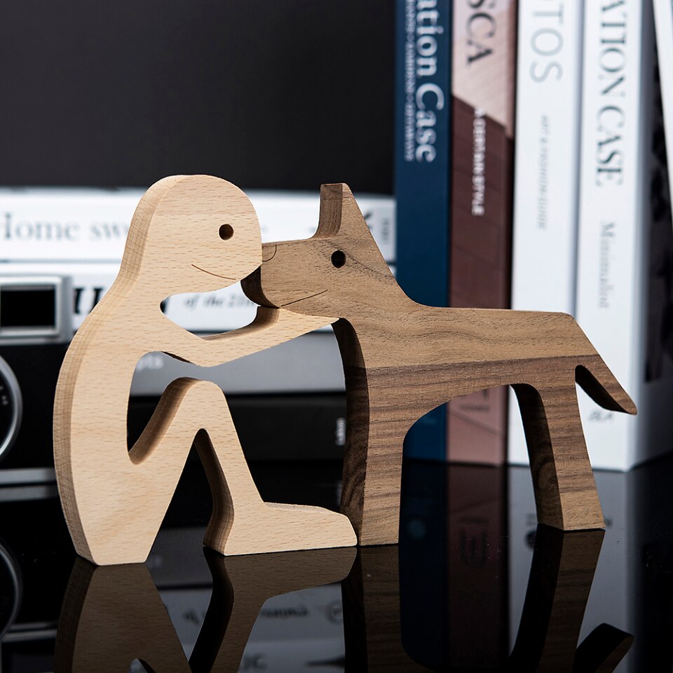 Wooden Dog Figure for Desk - Creative Pet Decoration