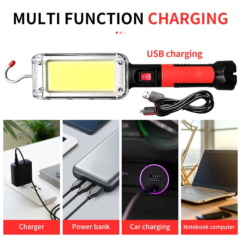 LED Arbeitslicht Leistungsstarke Tragbare Laterne Haken Magnet Camping Lampe COB USB Wiederaufladbar 18650