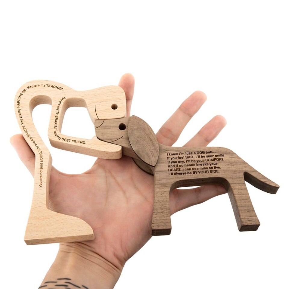 Wooden Dog Figure for Desk - Creative Pet Decoration