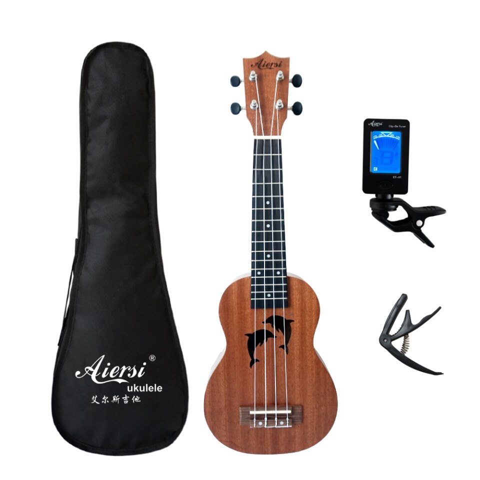 Aiersi 21" Mahogany Soprano Ukulele, Gecko, 4 Strings