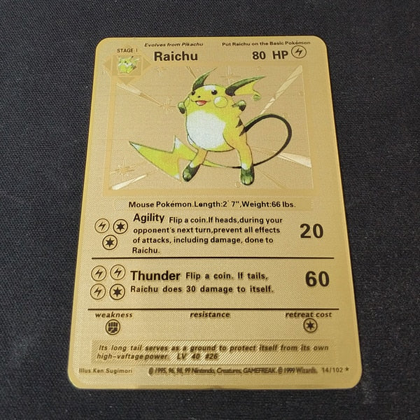 Pokemon Spiel Anime Kampf Karte Gold Metall