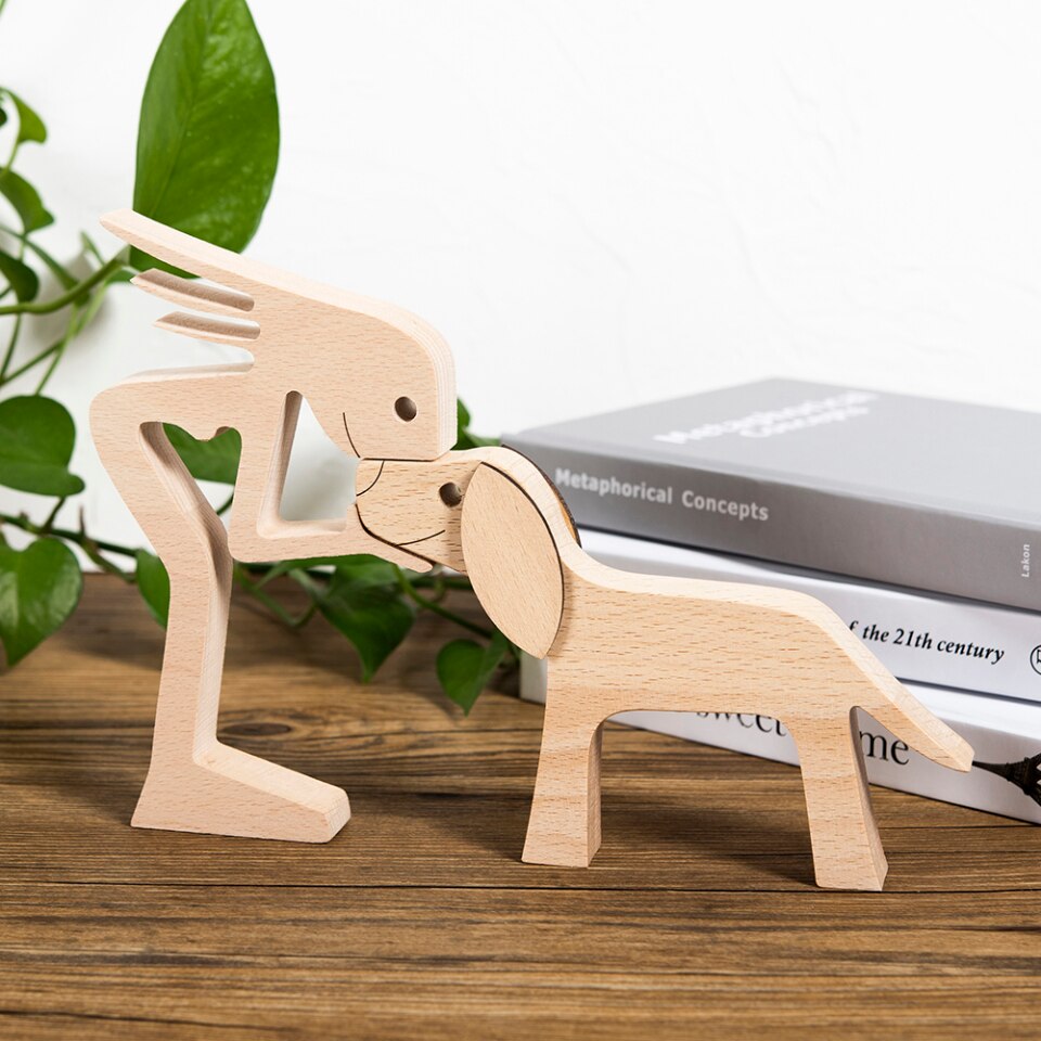 Wooden Dog Figure for Desk - Creative Pet Decoration