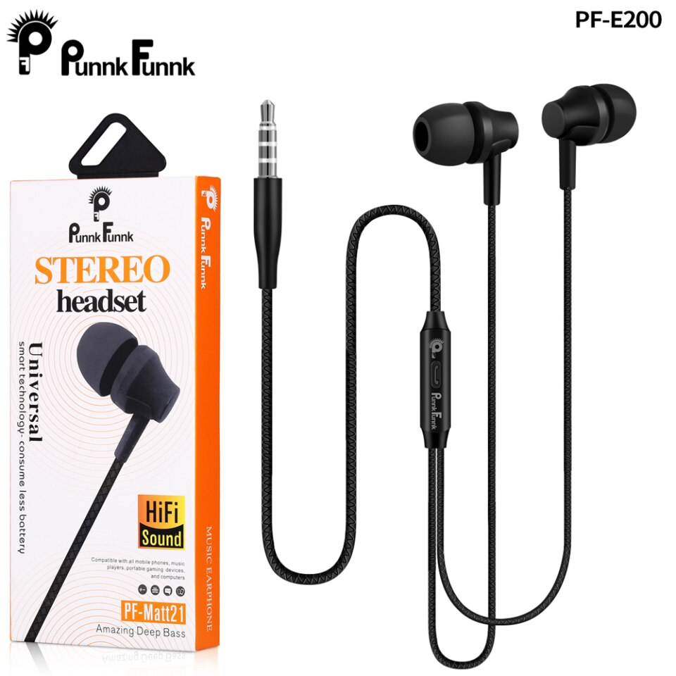 PunnkFunnk Metall-Kopfhörer 1.2M Bass Stereo Sport In-Ear W-Mic Lautstärkeregler für Samsung Iphone 5 6 7 8 11