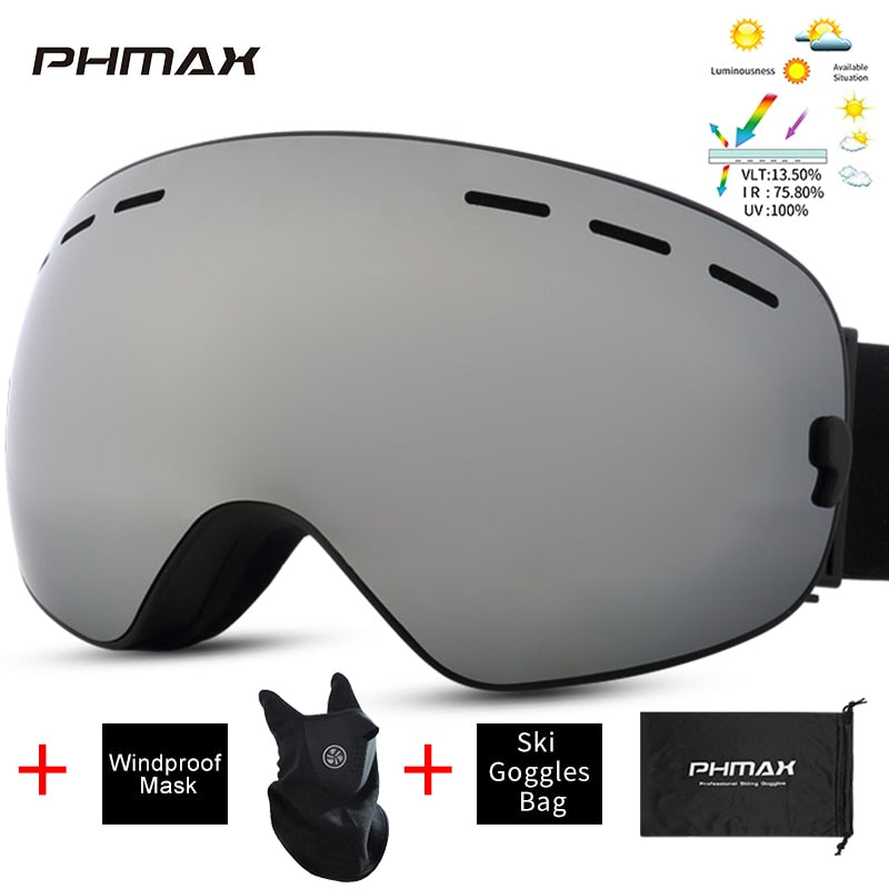 PHMAX Anti-Fog Skibrille Männer UV400 Doppellagiges Snowboard Maske