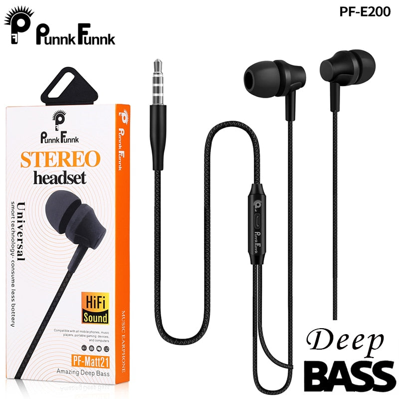 PunnkFunnk Metall-Kopfhörer 1.2M Bass Stereo Sport In-Ear W-Mic Lautstärkeregler für Samsung Iphone 5 6 7 8 11