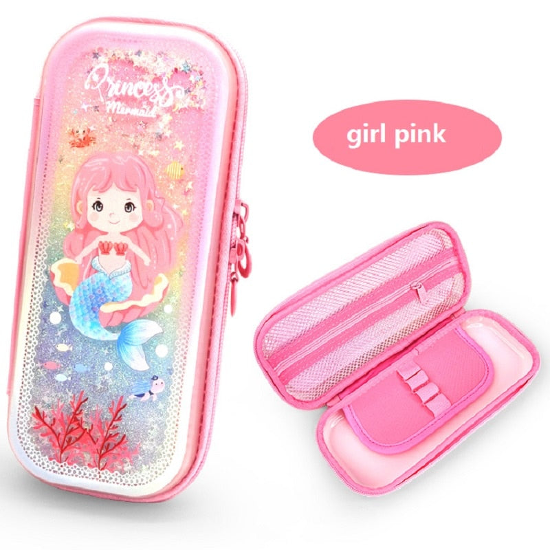 Pink Girls Pen Box Quicksand Flow Stationery Organizer - 40 Characters