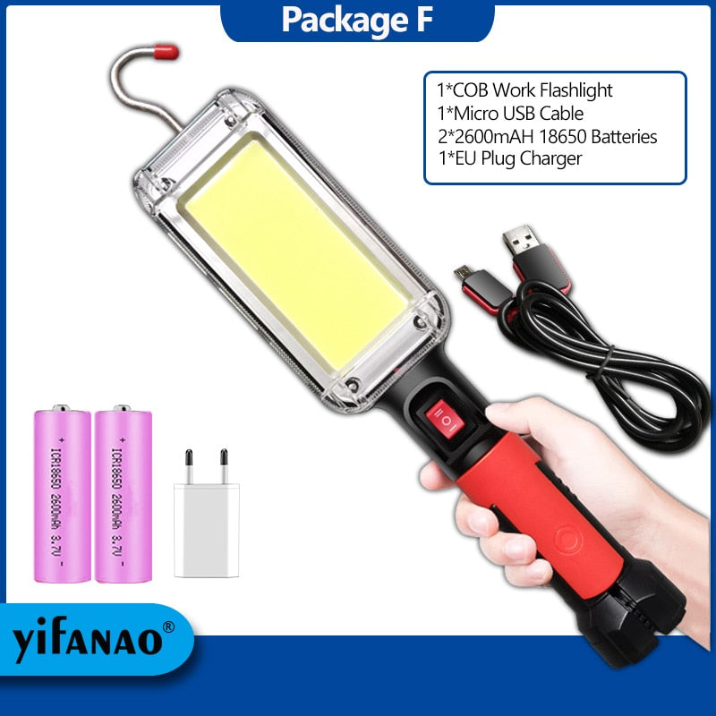 LED Arbeitslicht Leistungsstarke Tragbare Laterne Haken Magnet Camping Lampe COB USB Wiederaufladbar 18650