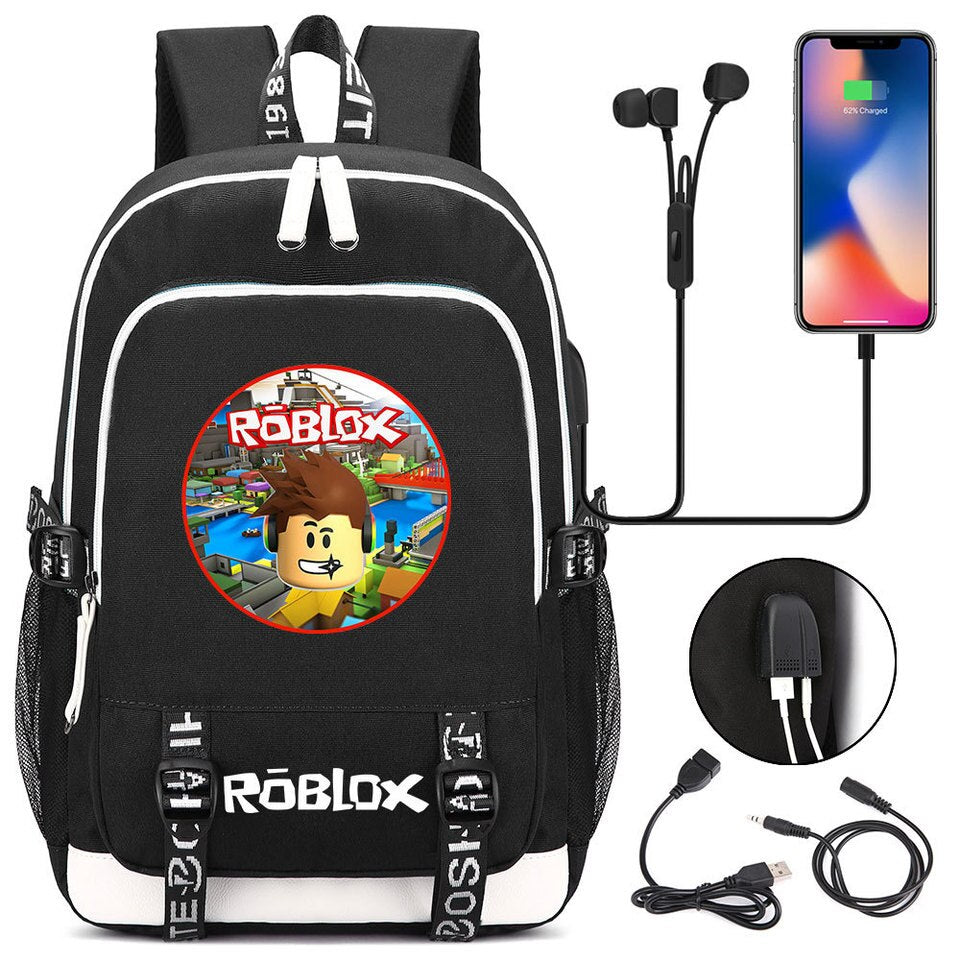 Roblox Backpacks for School with USB Charging for Kids Boys Teenagers Men School Bags Travel Laptop Mochilas