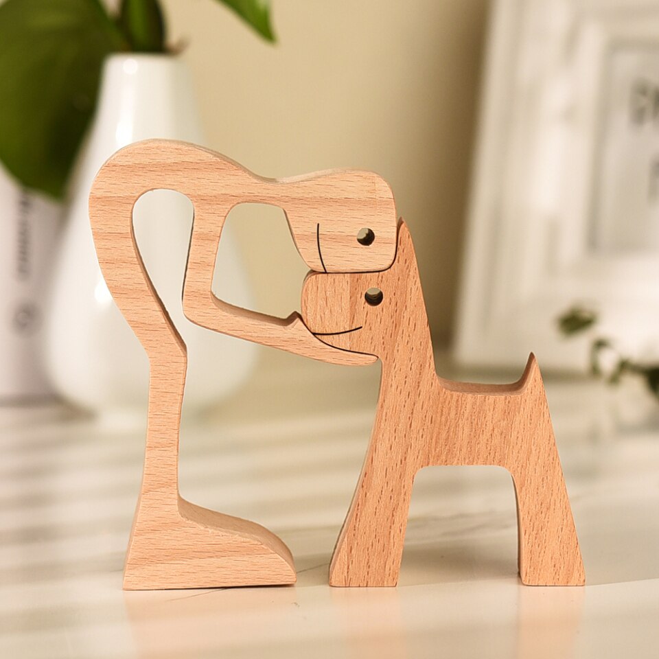 Wooden Dog Figure for Desk - Creative Pet Decoration