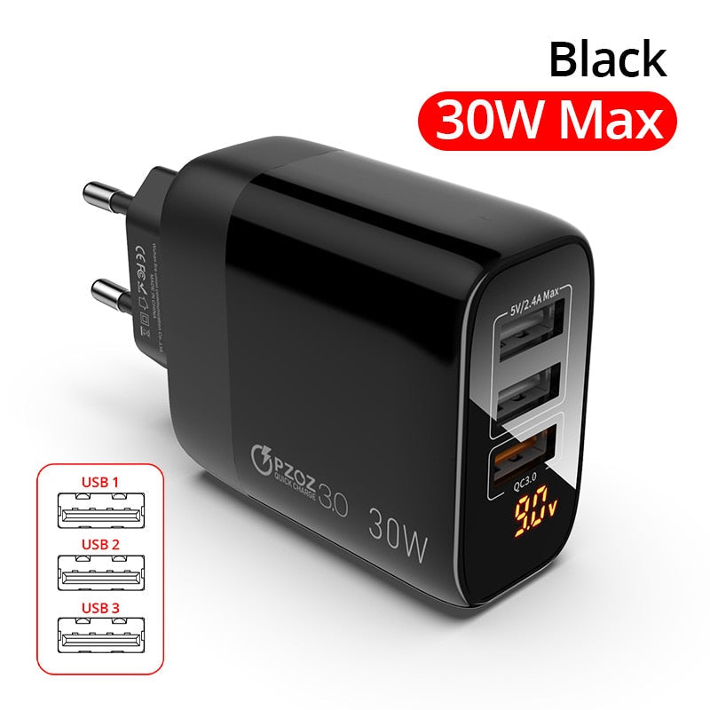 PZOZ USB Charger 30W PD 18W LED Display For iphone 12 pro max 11 8 Samsung xiaomi redmi usb c