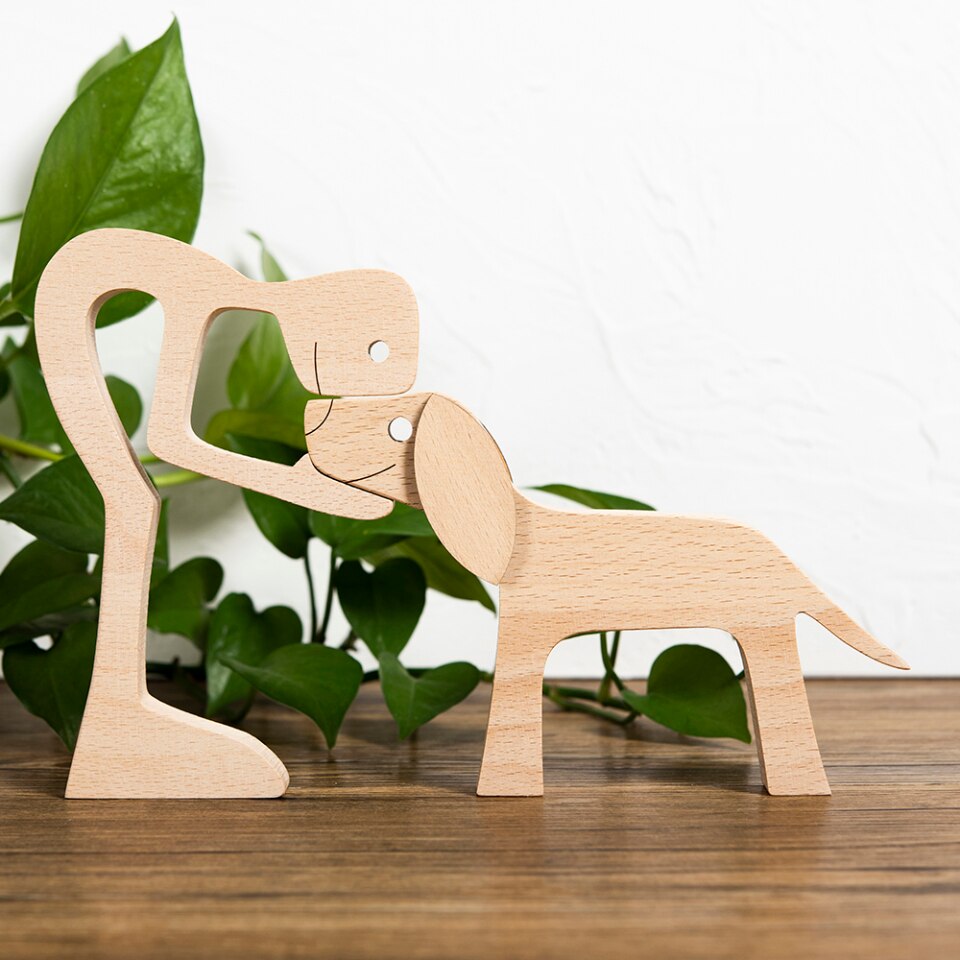 Wooden Dog Figure for Desk - Creative Pet Decoration